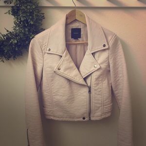 Pastel pink faux leather motor jacket